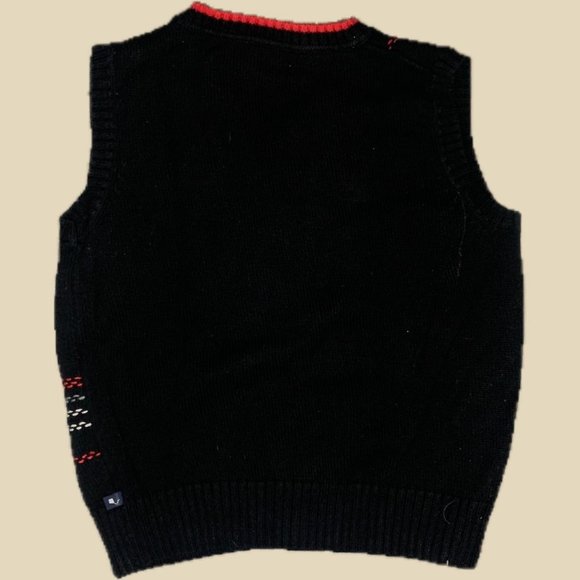 black knit polo vest with red and white plaid detailing - Picture 2 of 3